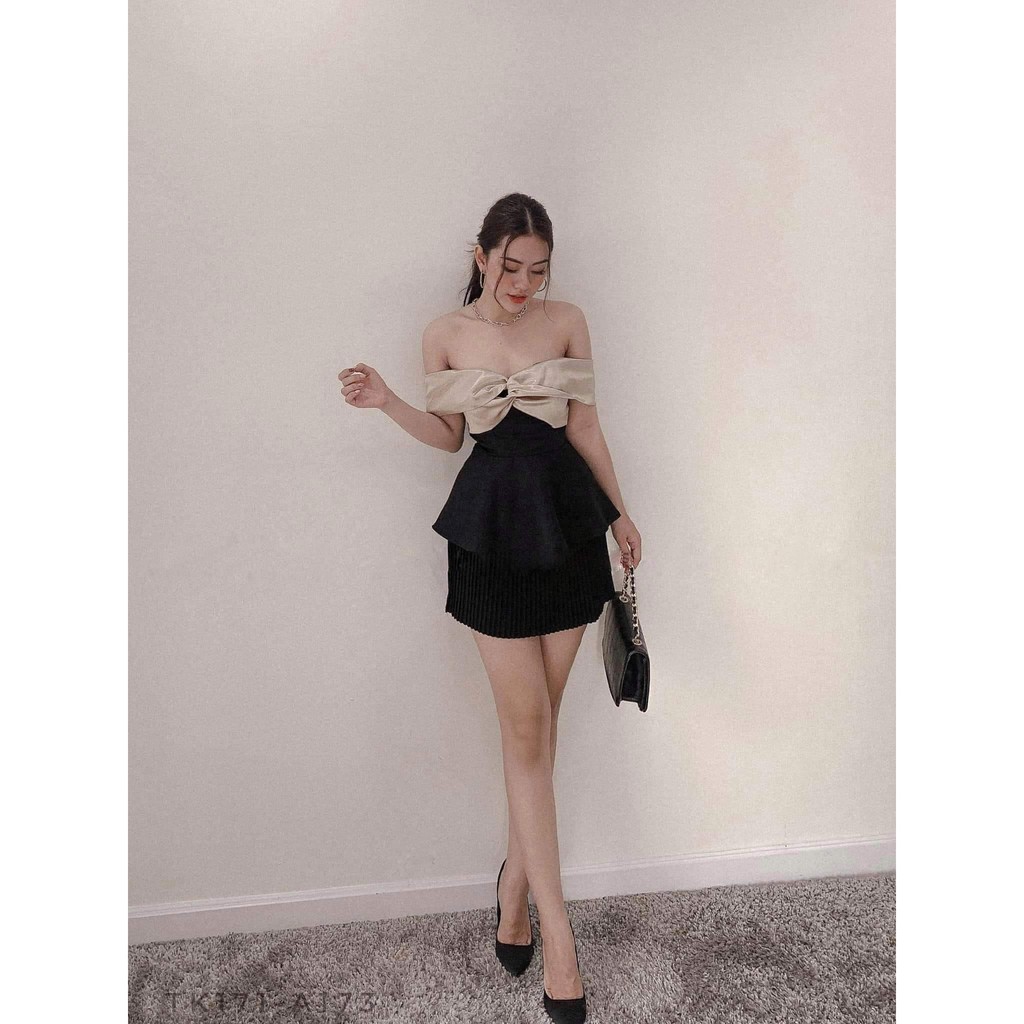 Áo peplum xoắn ngực trễ vai cao cấp