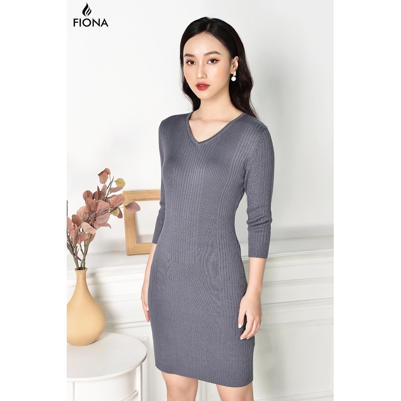 Đầm len cổ tim dáng ôm FIONA, váy đầm len đẹp, đầm len body, tay lỡ D859073