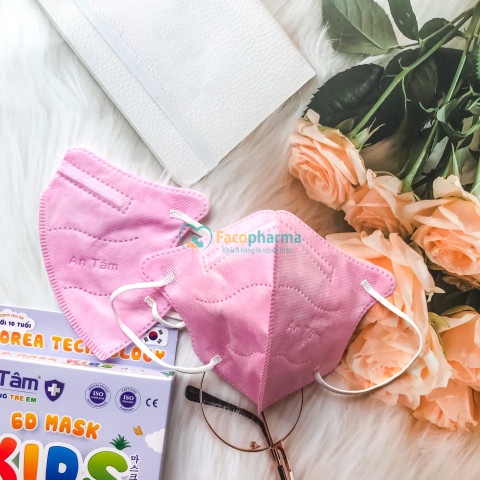 Hộp 10 cái khẩu trang trẻ em 6D An Tâm cho em bé 3 tuổi giúp kháng khuẩn lọc bụi dễ thở AT6DC