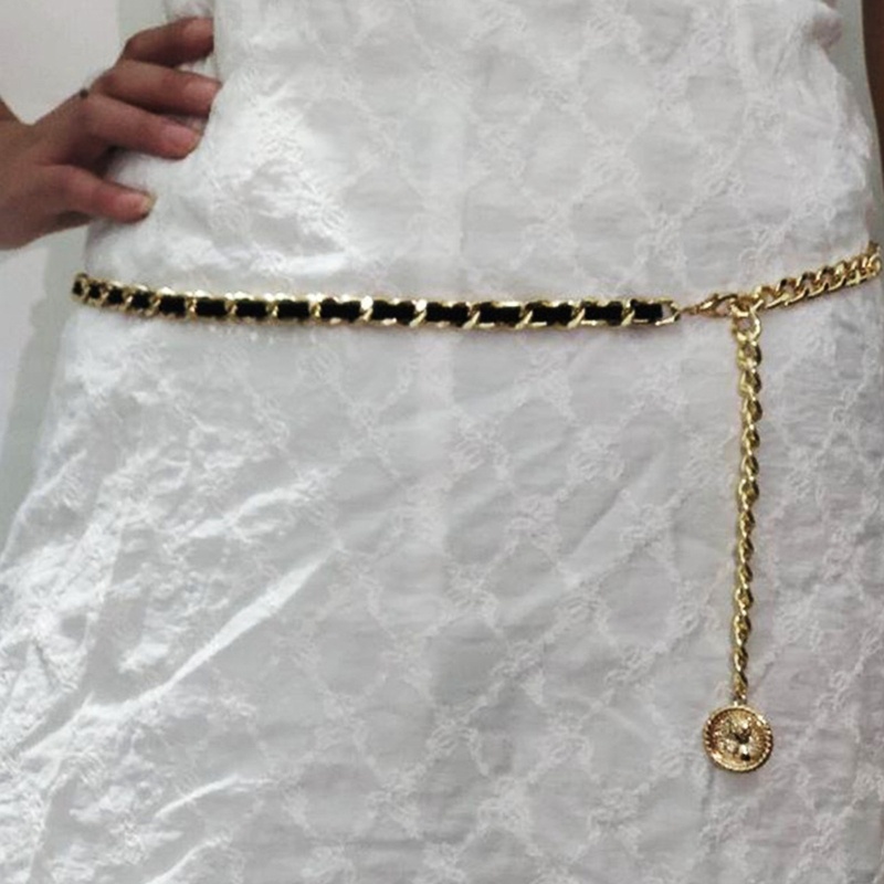 Dây Xích Đôi Một Lớp Đeo Thắt Lưng Kèm Ví Khóa Tròn Phong Cách Goth Thời Trang Cho Nữ