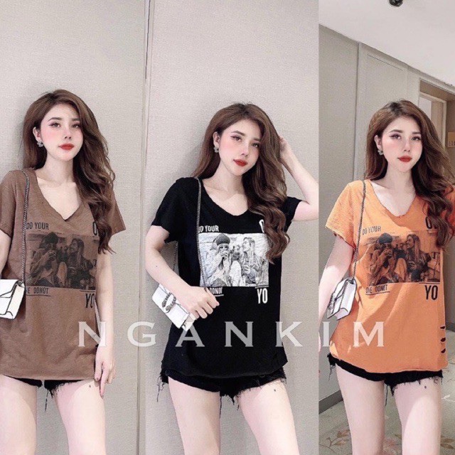 Áo phông suông cô gái cổ tim chất siêu đẹp mềm mịn L1 hmai