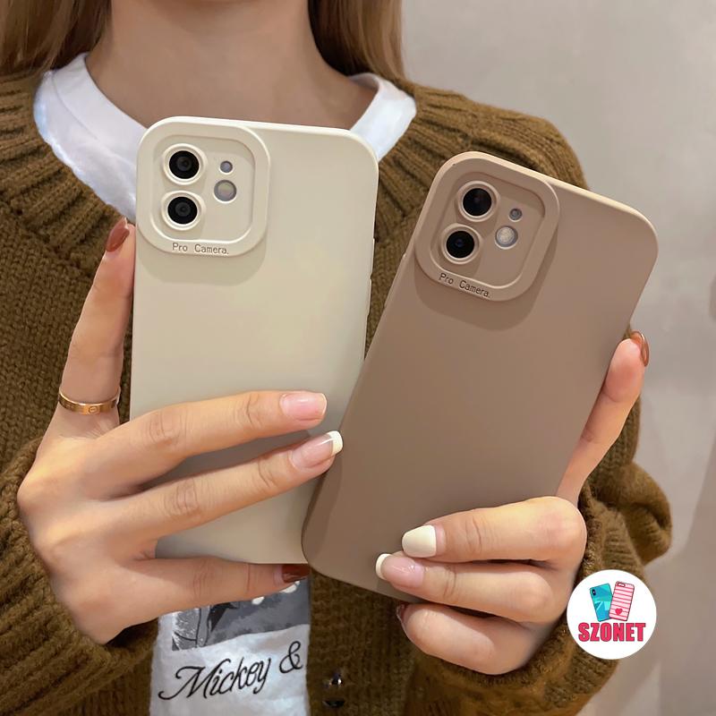 Ốp Điện Thoại Chống Sốc Màu Trơn Họa Tiết Ly Trà Sữa Cho iPhone 14 13 12 11 Pro Max XS XR X 8 7 Plus