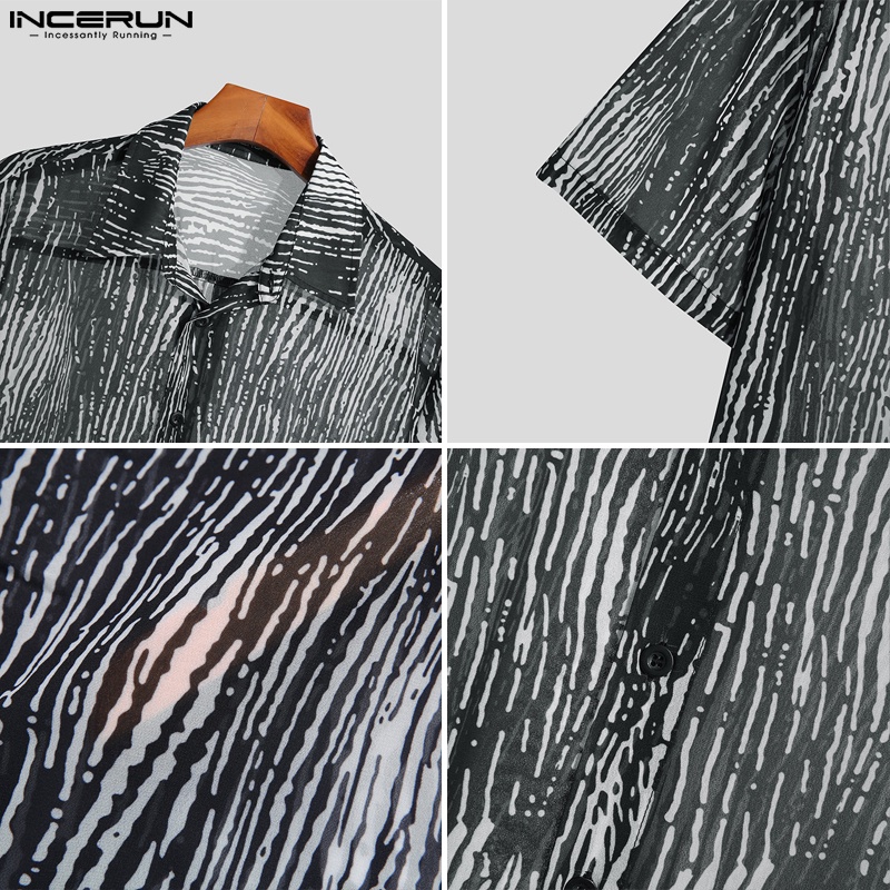 Áo sơ mi INCERUN mỏng nhẹ họa tiết kẻ sọc cho nam