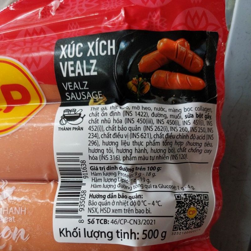 Xúc xích vealz CP 500g loại 8 cây