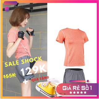 Set Quần Đùi short - Áo thun Thể Thao Nữ - Màu Cam Xám – MS: 02005 – [Tặng móc khóa siêu xinh]