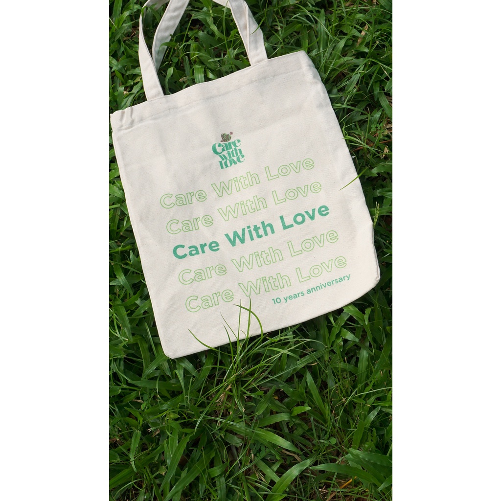 Túi Tote Canvas CARE WITH LOVE Phong Cách Retro Cao Cấp