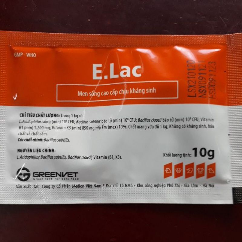 E.lac (10gr)- Men tiêu hóa sống cao cấp chịu kháng sinh cho chó, mèo, lợn con