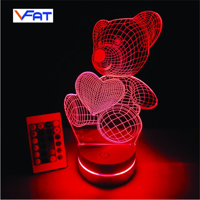 Gấu ôm trái tim, Panda, Đèn 3D led, đèn 16 màu thay đổi, quà tặng, đèn mica, VFAT Shop