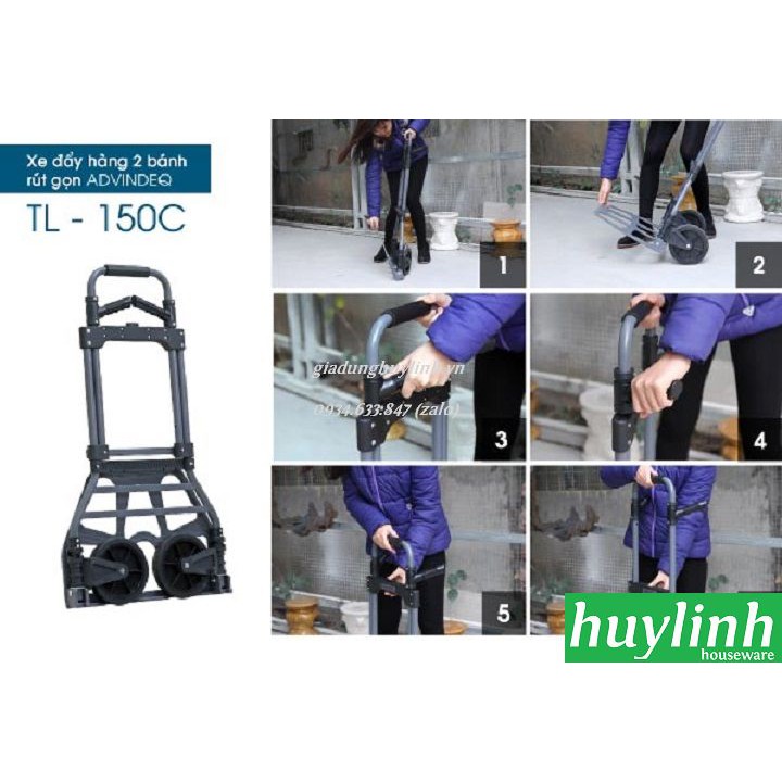 Freeship Xe đẩy hàng 2 bánh rút gọn Advindeq TL-150C - 150kg