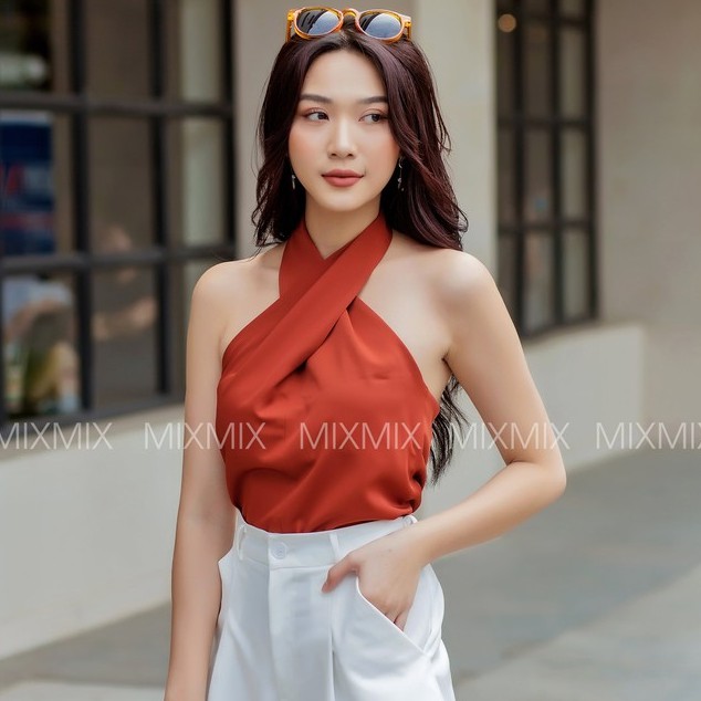 Áo cổ yếm dạo phố cực xinh - Hàng thiết kế Mixmix - Hình ảnh độc quyền shop tự chụp