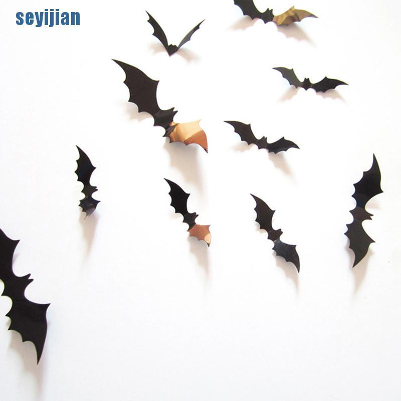 Set 12 Sticker 3D Hình Dơi Đen Trang Trí Halloween
