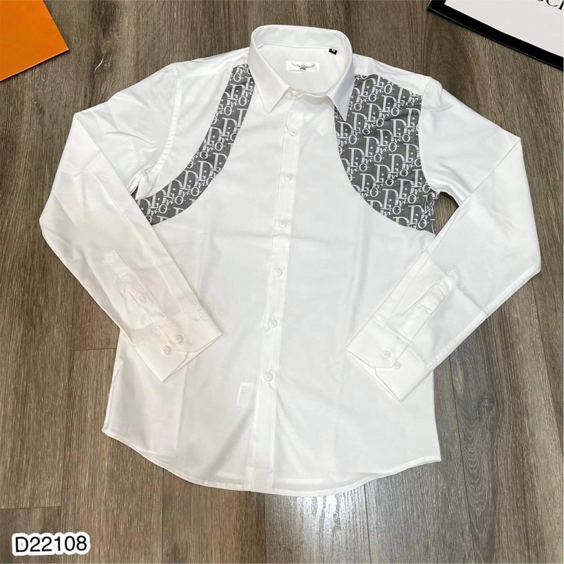 Áo sơ mi LV mới nhất 2021 - Áo sơ mi trắng pha chữ Dior cực chất - Áo sơ mi dài tay nam cao cấp