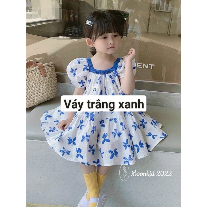 Váy bé gái hoa lá 3 tầng vải đũi siêu xinh cho bé từ 1-5 Tuổi