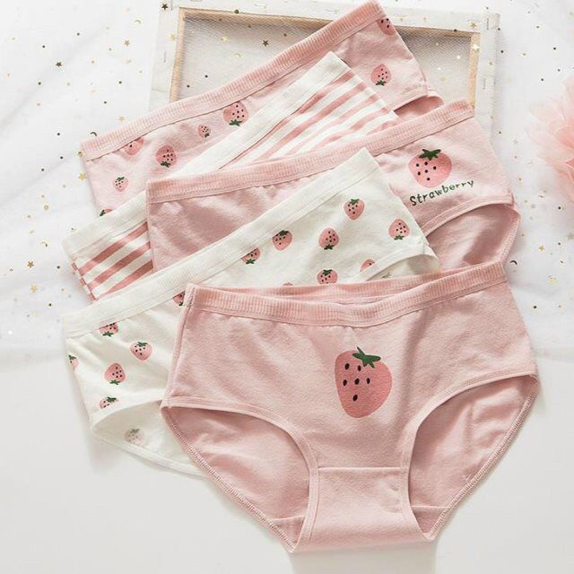 Sét 5 Quần Lót Nữ Cotton In Hình Dâu Tây Dễ Thương