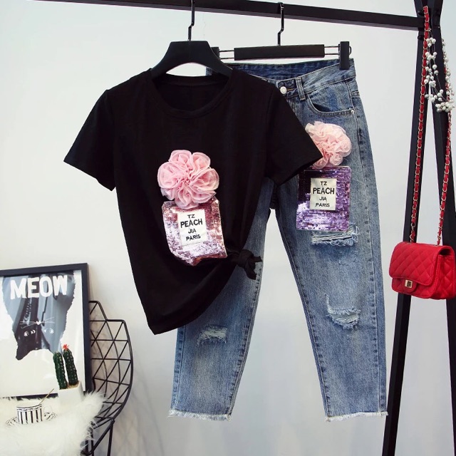 [2018] set áo & quần jean thêu hoa ( 2)