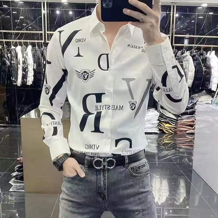Áo Sơ Mi Trắng Dior Dáng Ôm Tay Dài In Họa Tiết Thời Trang Xuân Thu Hàn Quốc 2021 Cho Nam