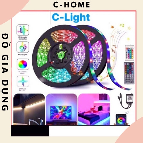 Đèn Led tiktok đổi màu RGB Led Strip 5M, 16 triệu màu, dùng app, remote điều khiển, nháy theo nhạc, bọc keo silicone