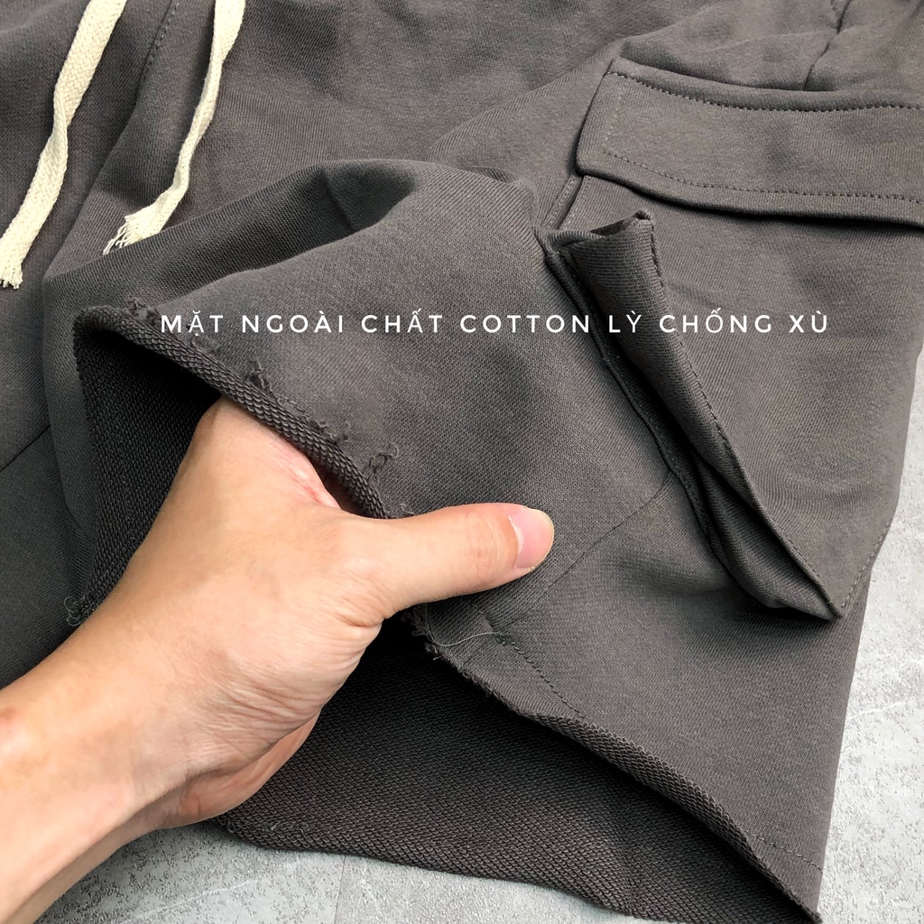 Quần short túi hộp nỉ cotton nam basic bigsize quần đùi nam nữ unisex xuất khẩu QS 102