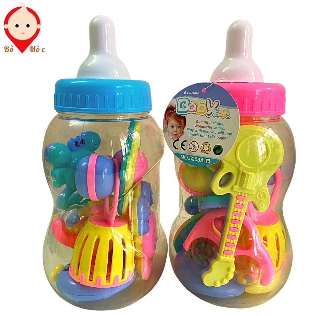 Đồ Chơi Xúc Xắc Lục Lạc - Bình Sữa Baby Toys 9 Món Cao Cấp Cho Bé Yêu - Shop Bố Mốc