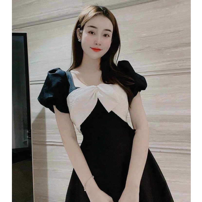 Đầm Đen Dự Tiệc,váy Xòe Thiết Kế Phối Nơ Ôm Body Tiểu Thư Xinh Xắn Dạo Phố Đi Biển Sang Chảnh Thời Trang Nữ [xm Minh Phú