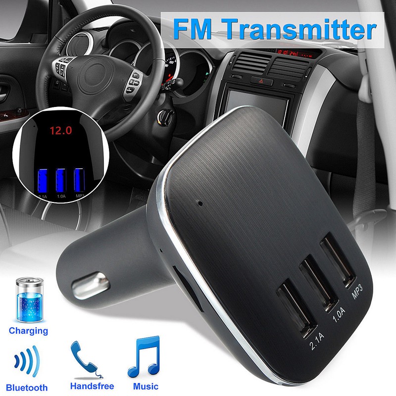 Thiết bị truyền tín hiệu FM không dây kết nối Bluetooth tích hợp cổng sạc USB MP3 màn hình LCD cho ô tô