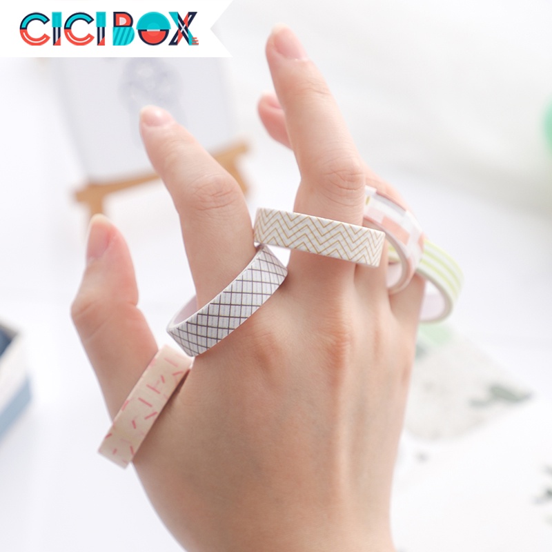 Băng dính washi tape bộ 5 cuộn trang trí nhiều màu, Băng keo chuyên dụng tiện lợi CICIBOX
