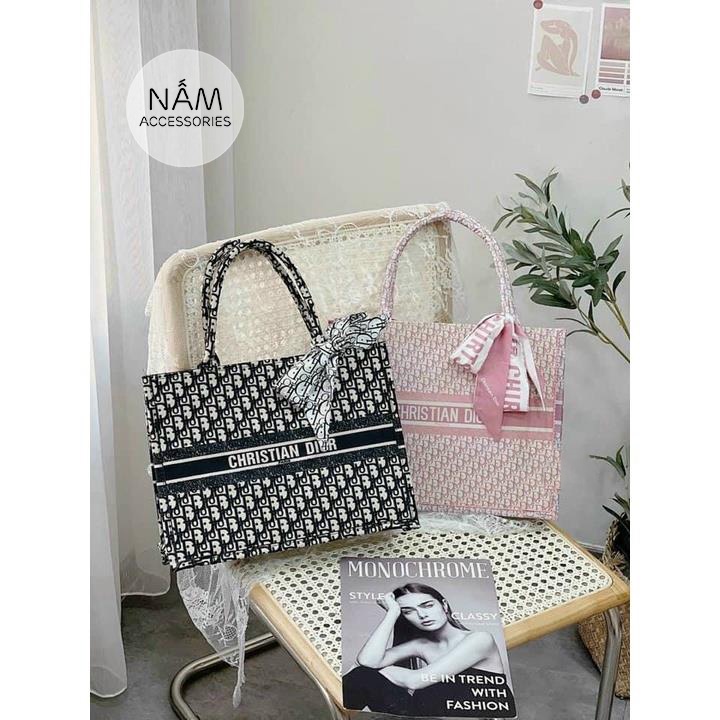 Túi xách nữ tote - Túi vải C.D to kèm khăn lụa T210*