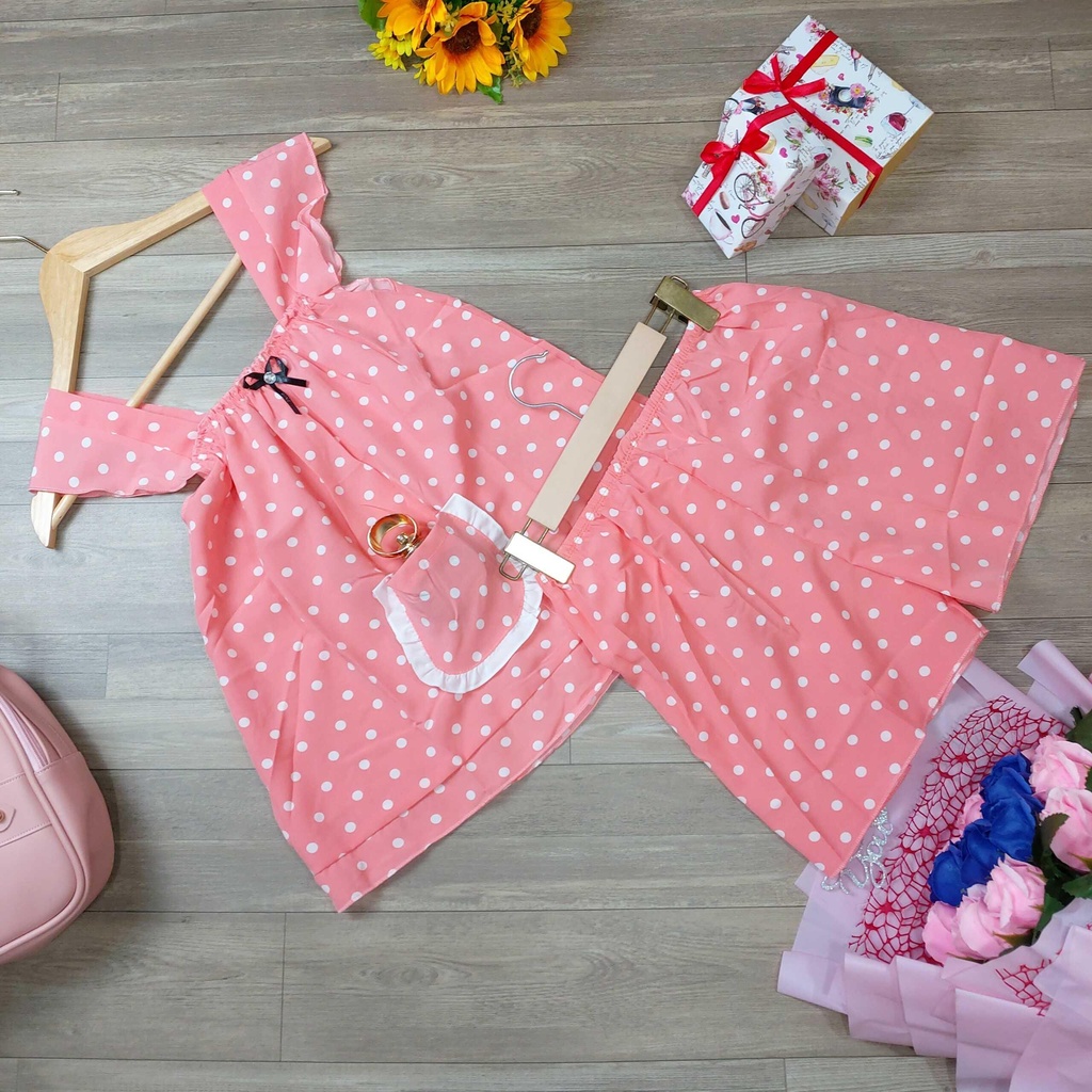 ❌ MẪU HOT❌❌ Đồ bộ đùi 2 dây chấm bi có túi , đồ bộ nữ mặc nhà xinh xắn , dễ thương chipchip90 M0097