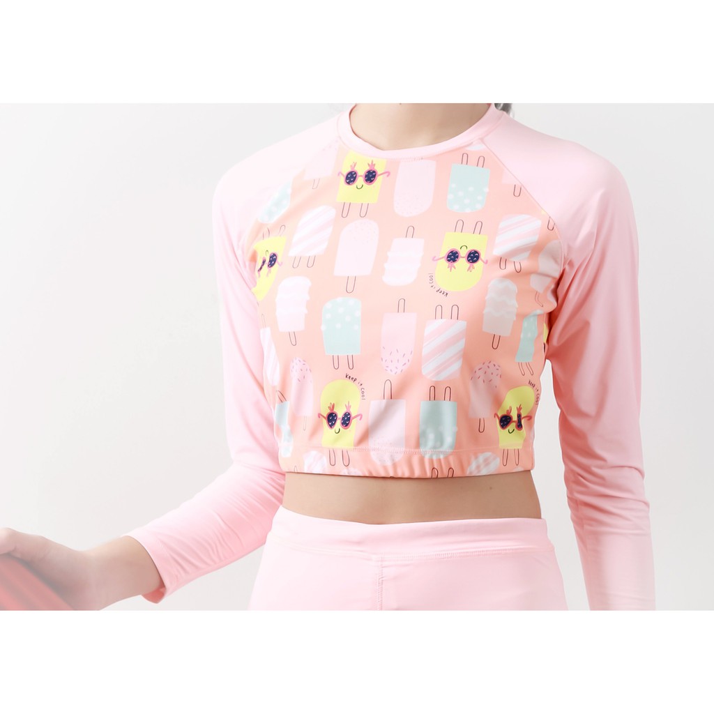Bộ bơi cho bé 6 -8 10- 12 tuổi với set áo croptop và quần biker thời trang mà rất dễ thương