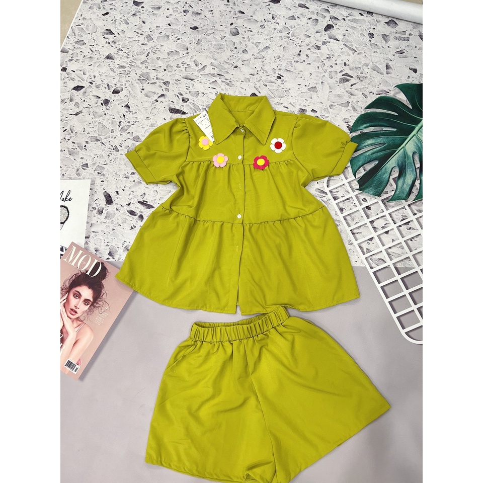 Set bộ đùi tiểu thư nữ,set bộ đùi babydoll tay búp đính hoa nhiều màu sắc đi chơi dễ thương mtb