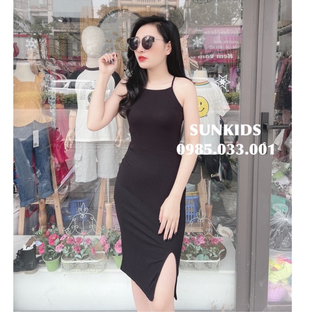 Váy Nữ Body Glo.ria thun tăm cổ yếm