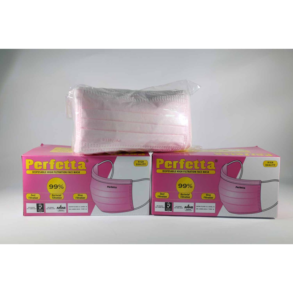 Khẩu trang y tế Perfetta 3 lớp siêu mềm mượt Màu Hồng(50c/ 1 hộp)