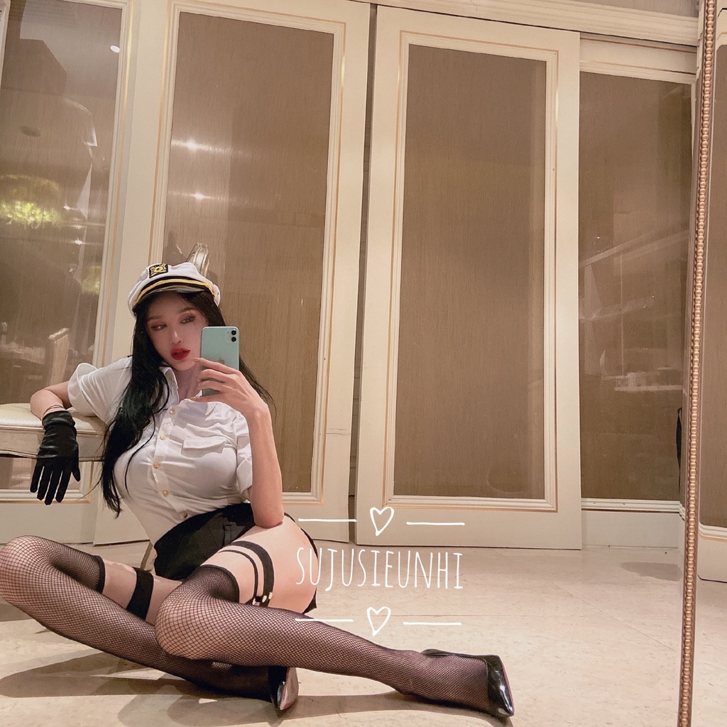 (2 màu) Tất đùi lưới đen may liền choker đùi có đính khuy phong cách Punk cá tính
