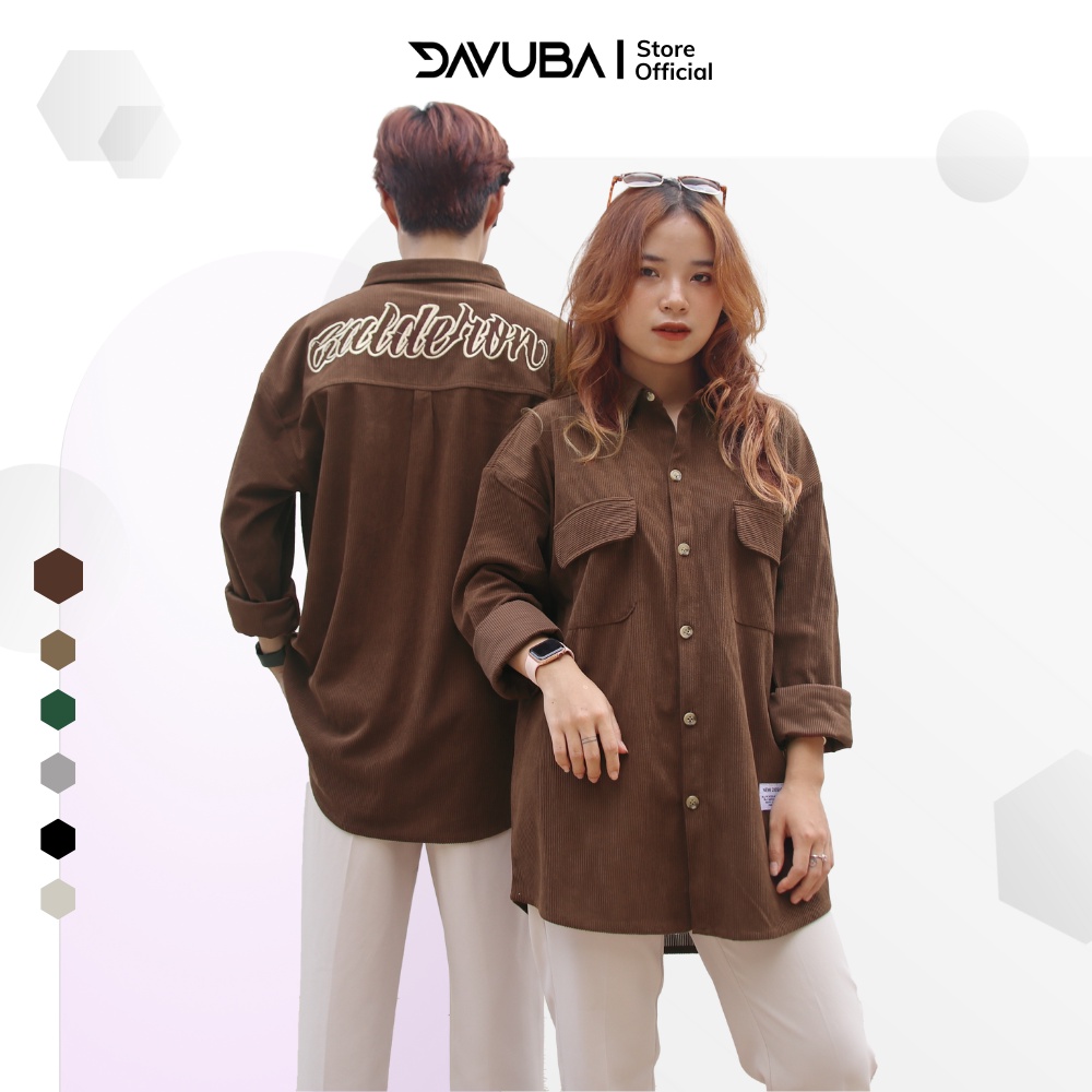 Áo sơ mi tay dài nam nữ form rộng thêu vải nhung tăm DAVUBA SM010
