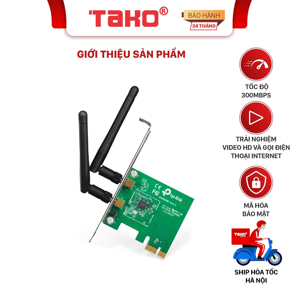 Bộ chuyển đổi TL-WN881ND PCI Express không dây chuẩn N, tốc độ 300Mbps. Chính hãng, BH 24 tháng