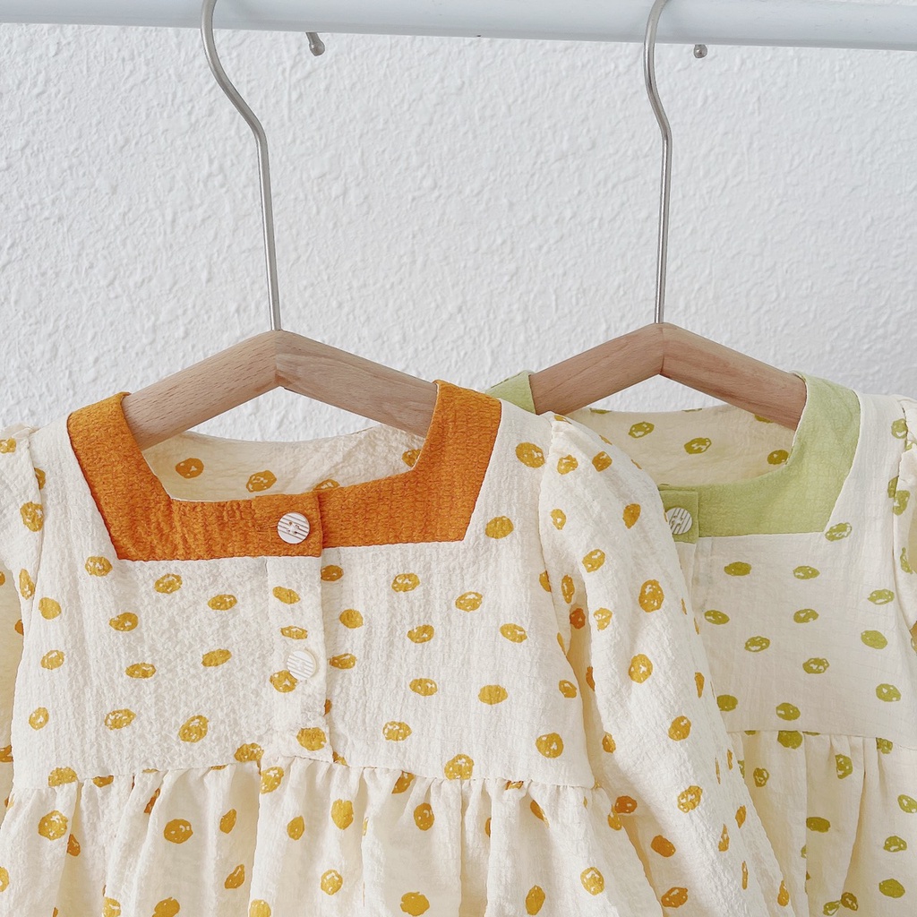 Váy thu xốp nhăn CỔ VUÔNG cho bé gái 1-5 tuổi ( Mã 180922)