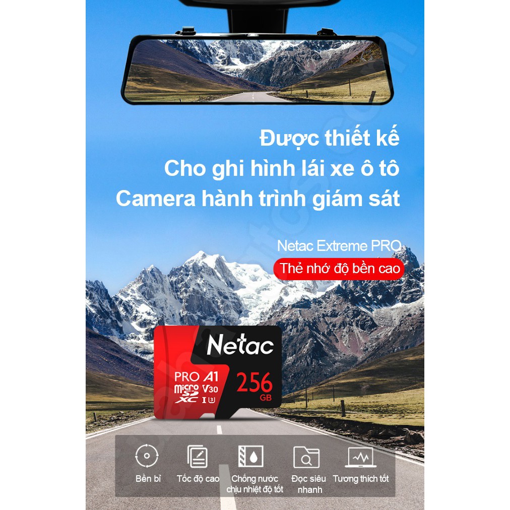 Thẻ nhớ Netac 256GB Pro Micro SDXC TF Memory Card Data Storage V30/UHS-I U3 High Speed Up to 100MB/s