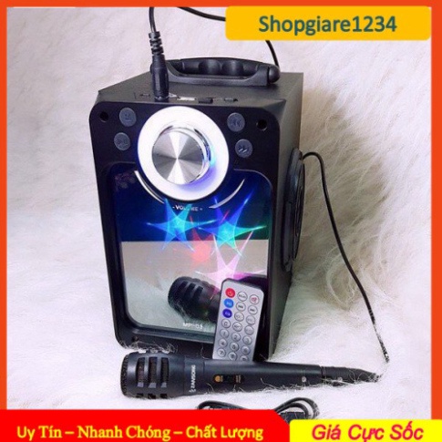 Loa karaoke MN03 có đèn led mặt gương kèm mic có dây nghe tuyệt hay loại xịn