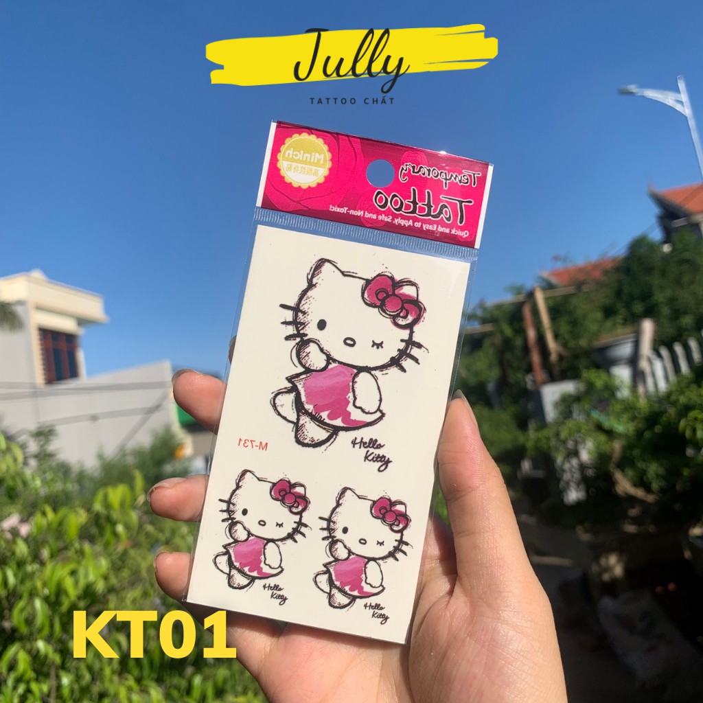 Hình xăm dán Hello Kitty mini cute JULLY Tattoo chất, xăm tạm thời 15 ngày cho nữ, cho bé gái, flash sale k tặng kèm xăm