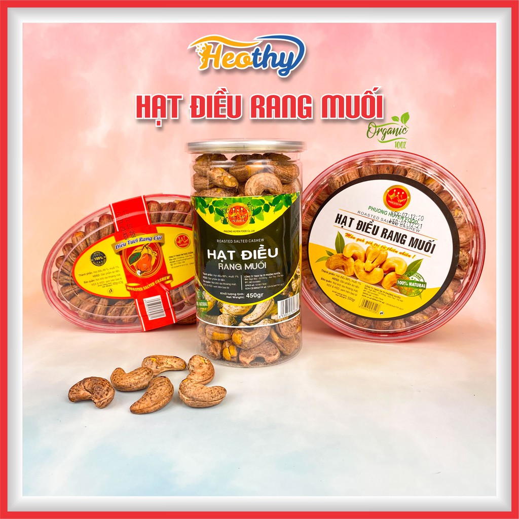 Hạt điều rang muối nguyên vỏ Bình Phước 400g - 500g Heothy Food, đồ ăn vặt Việt Nam chất lượng cao