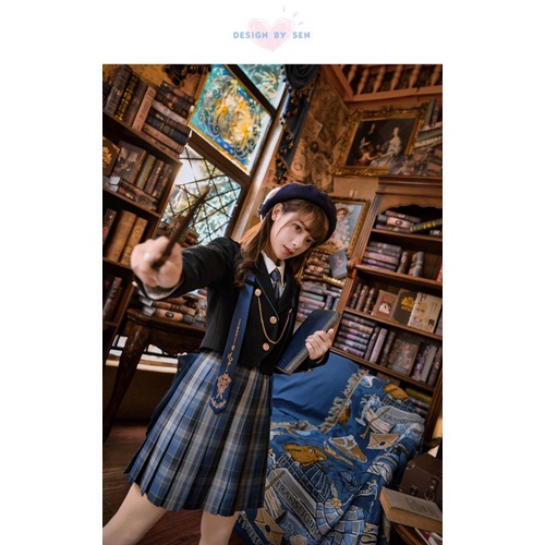 YAS0783-Áo vest phối chain + chân váy kẻ caro Jk