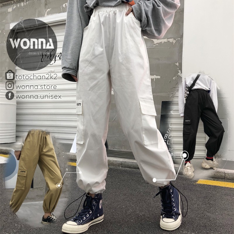 (CÓ SẴN) {Ảnh thật 6 ảnh cuối} Quần jogger box pant túi hộp mới trắng đen be nude unisex oversize Hàn street style