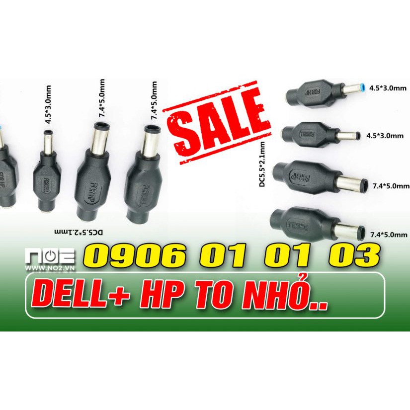 Đầu sạc laptop dell và hp,. gồm hp to hp nhỏ, và dell to dell nhỏ