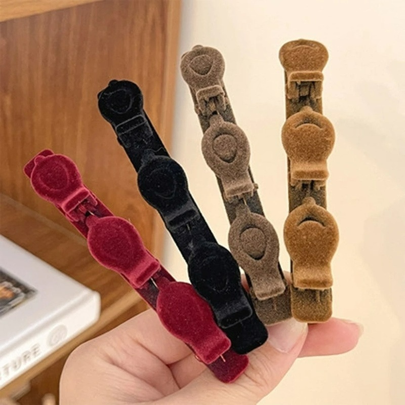 Kẹp Tóc Hai Lớp Bằng Nhung Màu Trơn Phong Cách Hàn Quốc Thời Trang