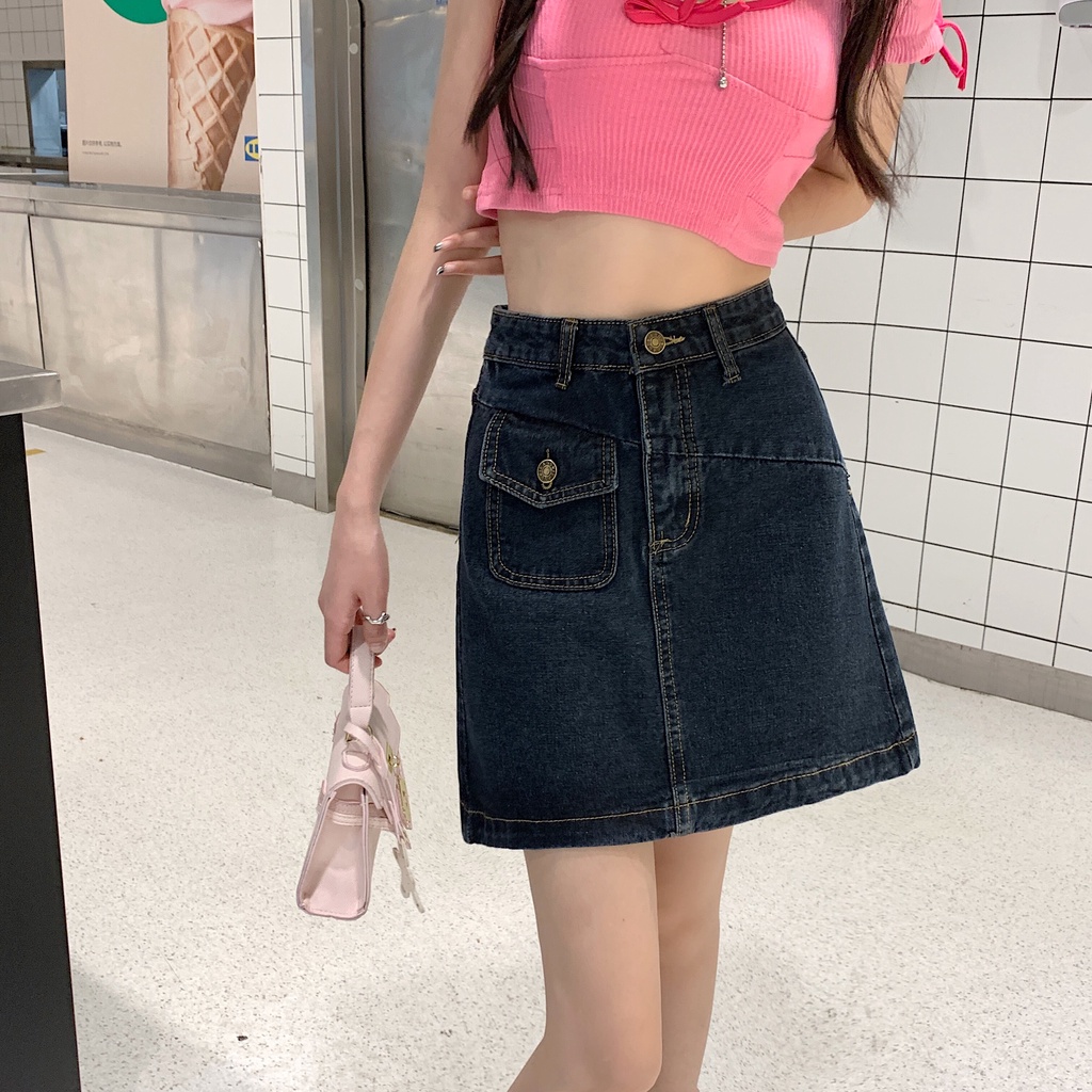 Chân váy IELGY denim lưng cao size lớn thời trang mùa hè 2022 dành cho nữ