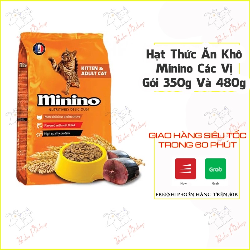 Thức Ăn Hạt Minino Yum 350g và 480g Vị Cá Tươi Thơm Ngon Cho Mèo Tăng Miễn Dịch - Bobo Pet Shop Hà Nội