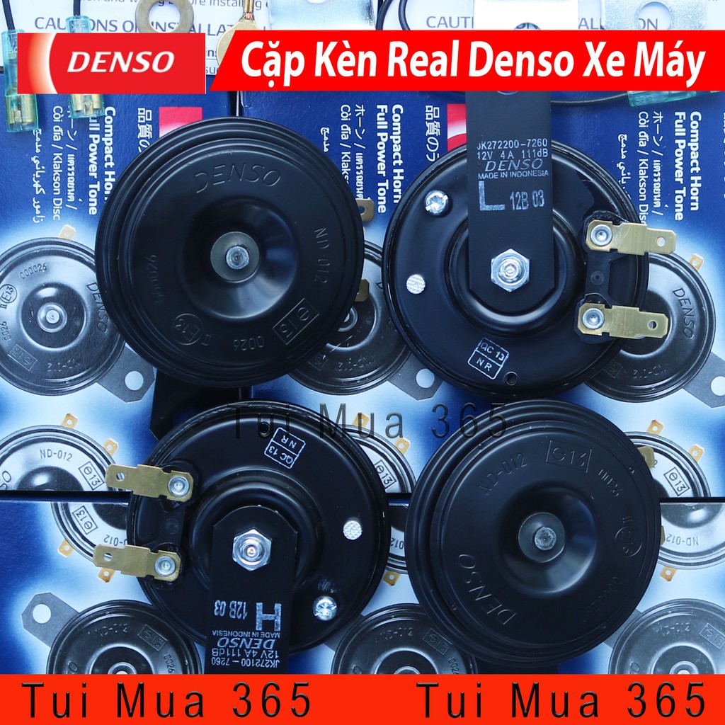 Cặp Còi Dĩa Denso 12V Real Dùng Cho Xe Máy Rờ le Relay Bosch 5 chân, Jack cắm và Pas