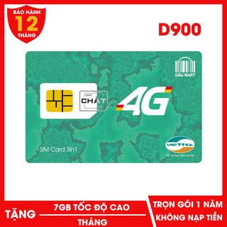 SIM 4G VIETTEL D900 DÙNG DATA TRỌN GÓI 1 NĂM TẶNG 7GB/THÁNG x 12 THÁNG
