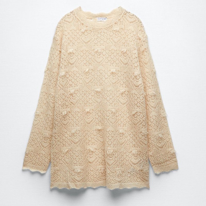 Set áo váy len màu be ZR