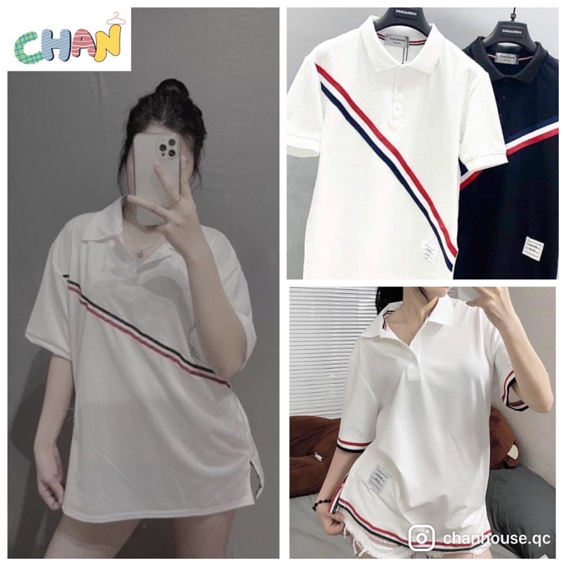 Áo Thun Polo Thom Viền 3 Màu Hàn Quốc, Áo Polo Nam Nữ Chéo Vạch